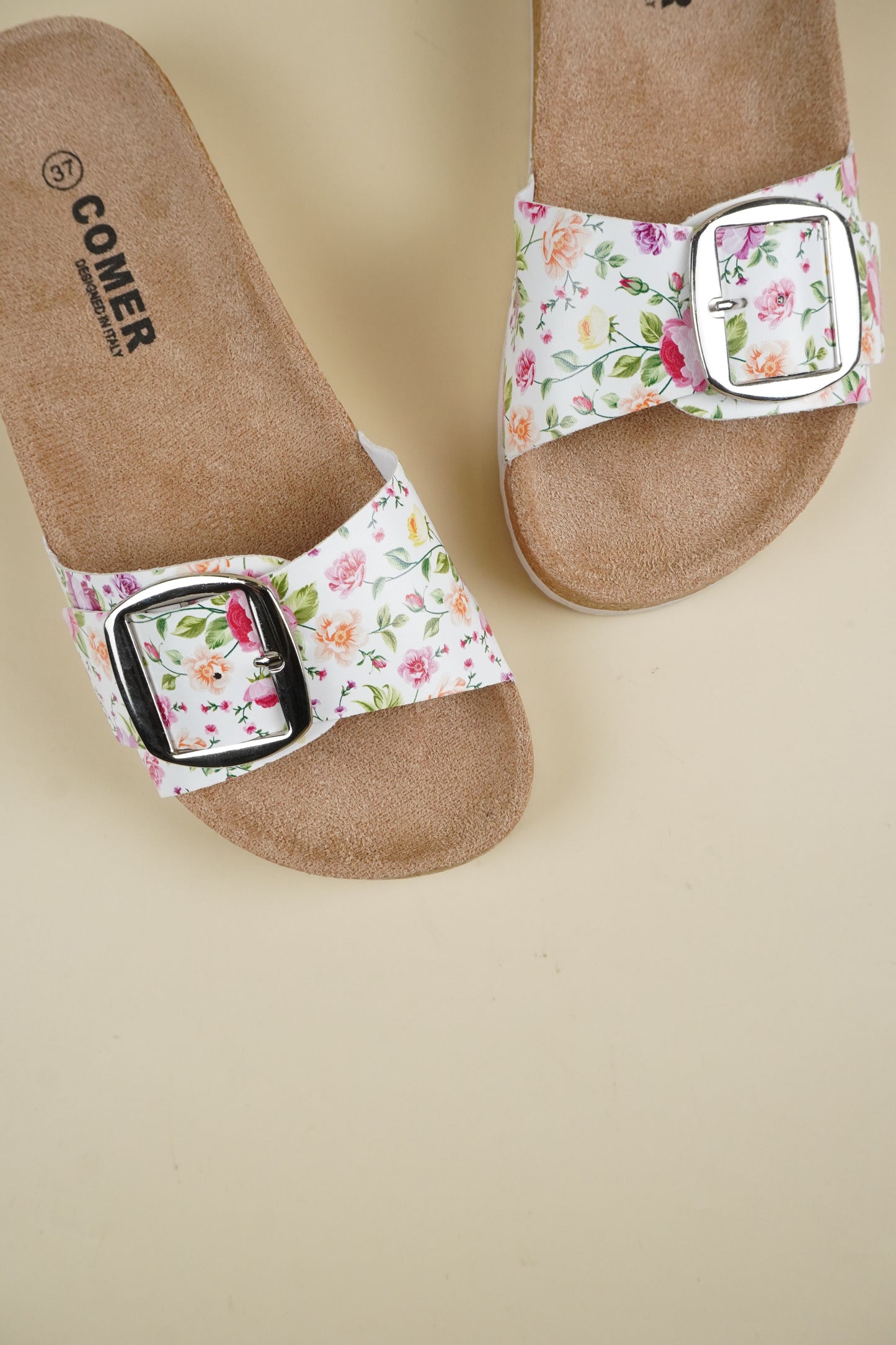 Single-Buckle Slippers - Green Flower