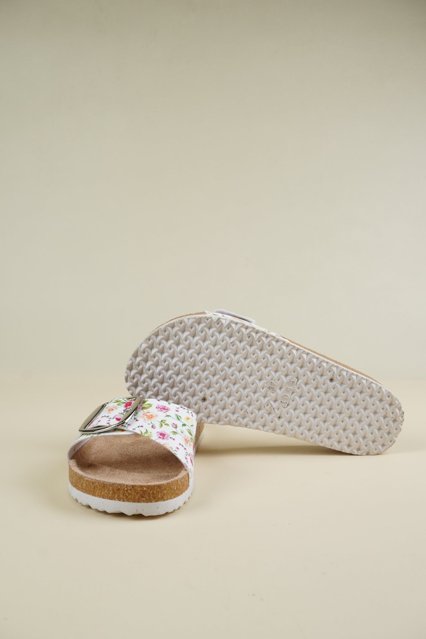 Single-Buckle Slippers - Green Flower