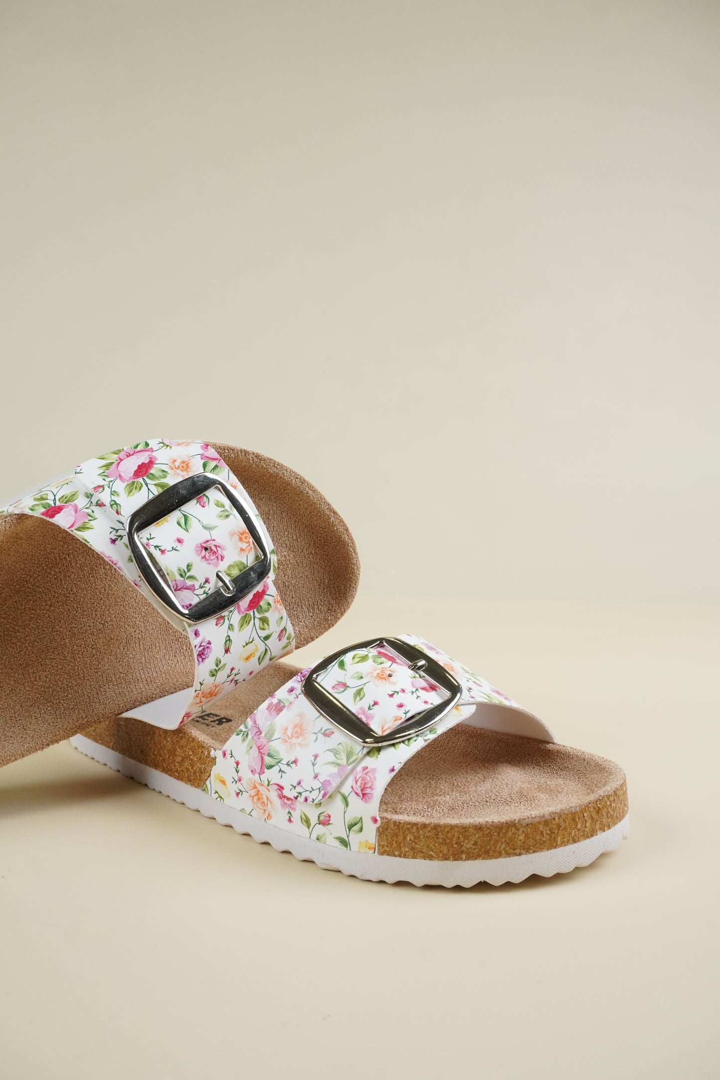 Single-Buckle Slippers - Green Flower
