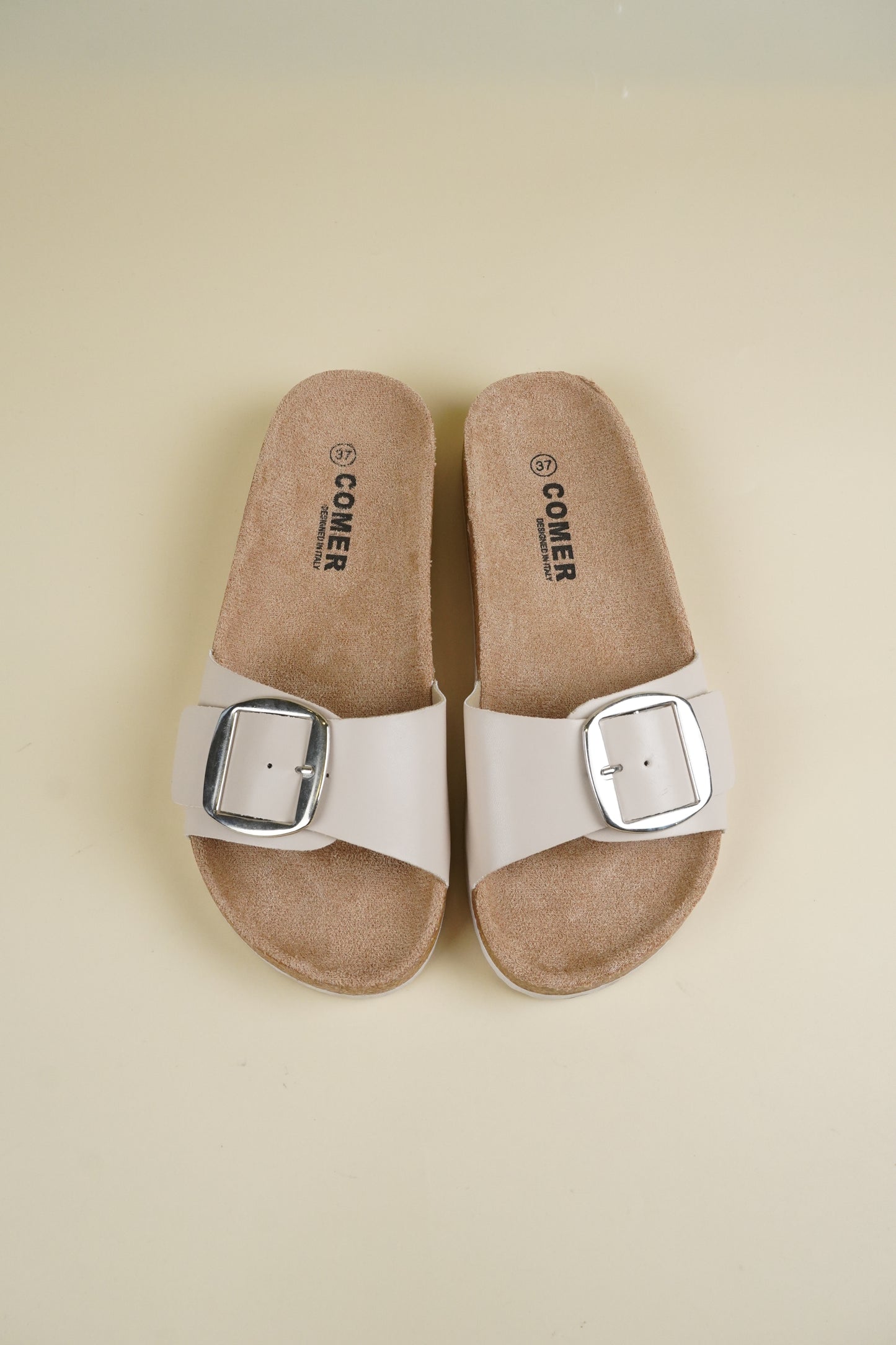 Single-Buckle Slippers - Beige
