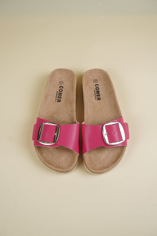 Single-Buckle Slippers - Fushia
