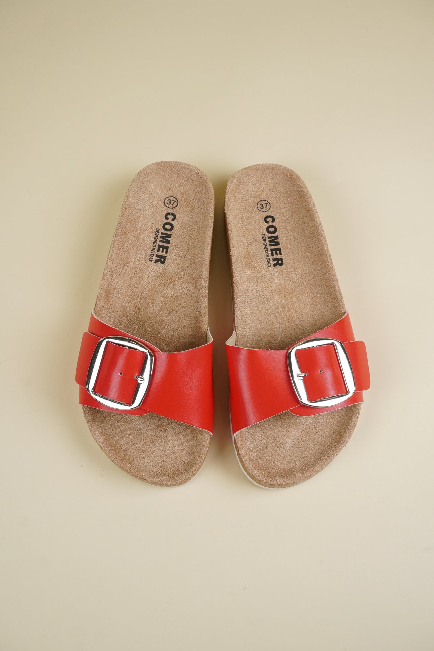 Single-Buckle Slippers - Red