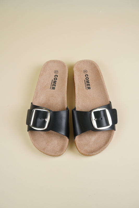 Single-Buckle Slippers - Black