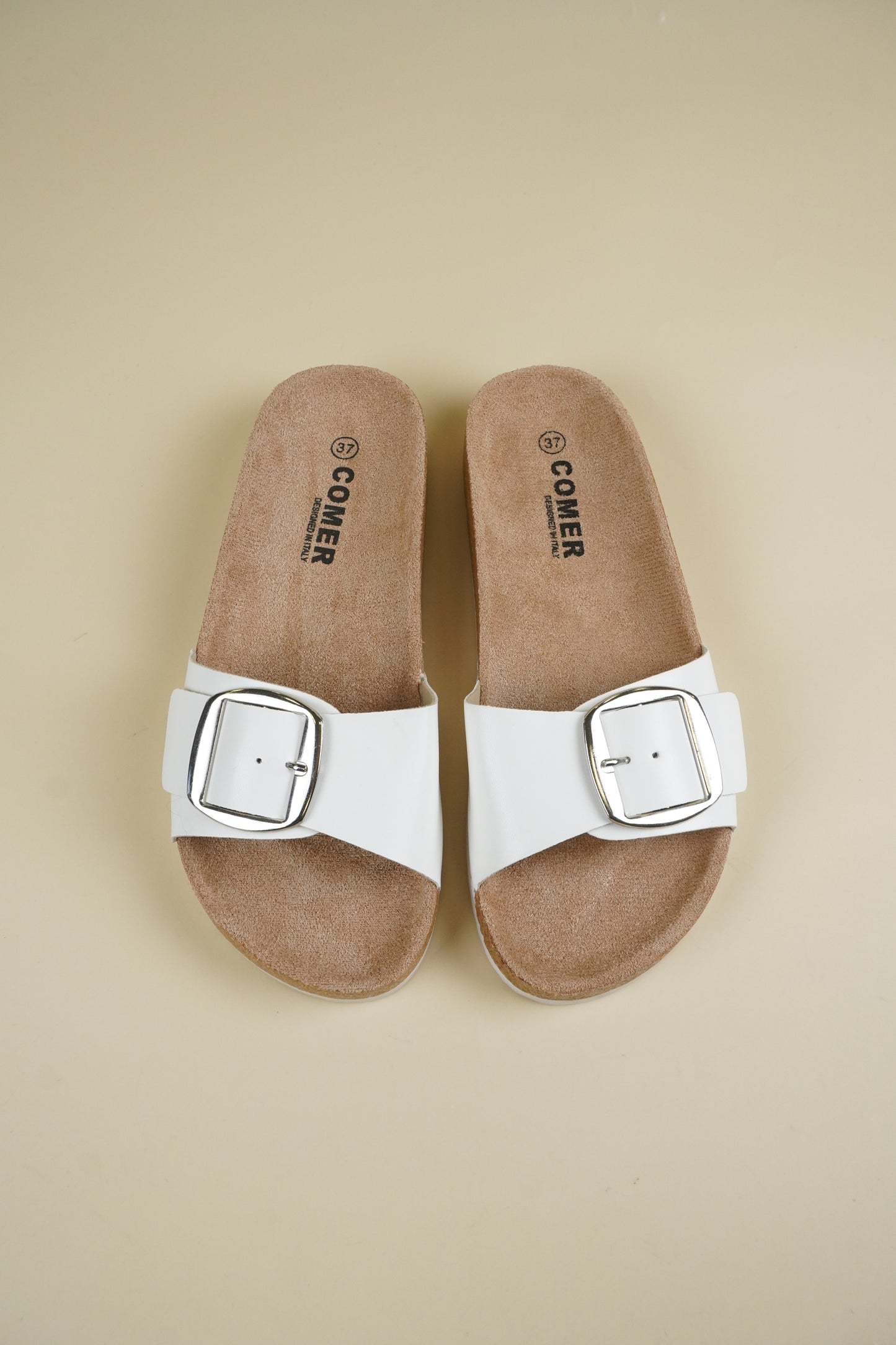 Single-Buckle Slippers - White