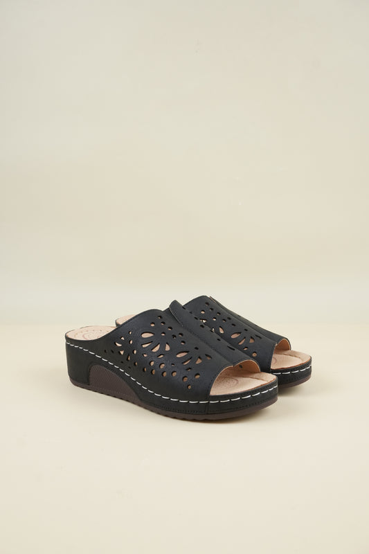 Open-Toe Wide-Fit Slippers - Black