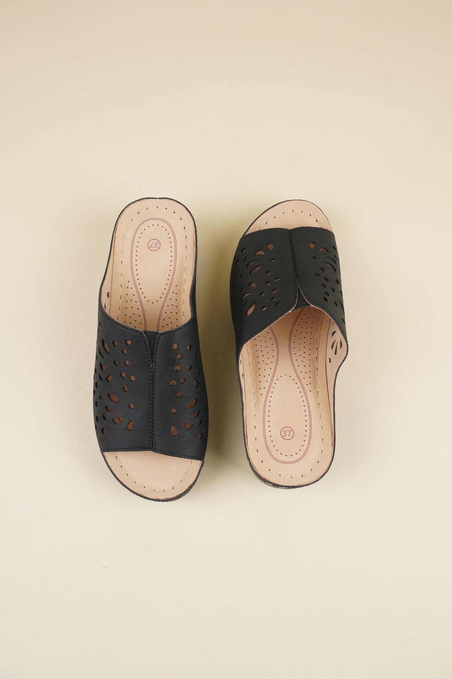 Open-Toe Wide-Fit Slippers - Black