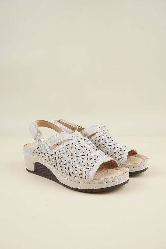 Open-Toe Wide-Fit Sandals - Beige