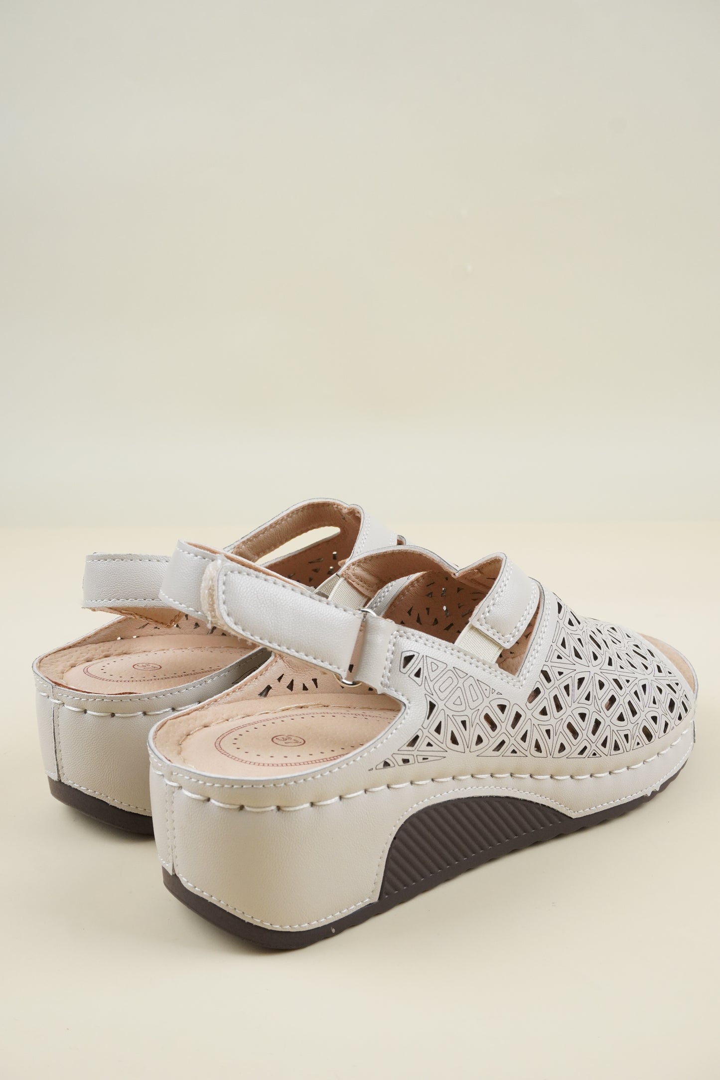 Open-Toe Wide-Fit Sandals - Beige