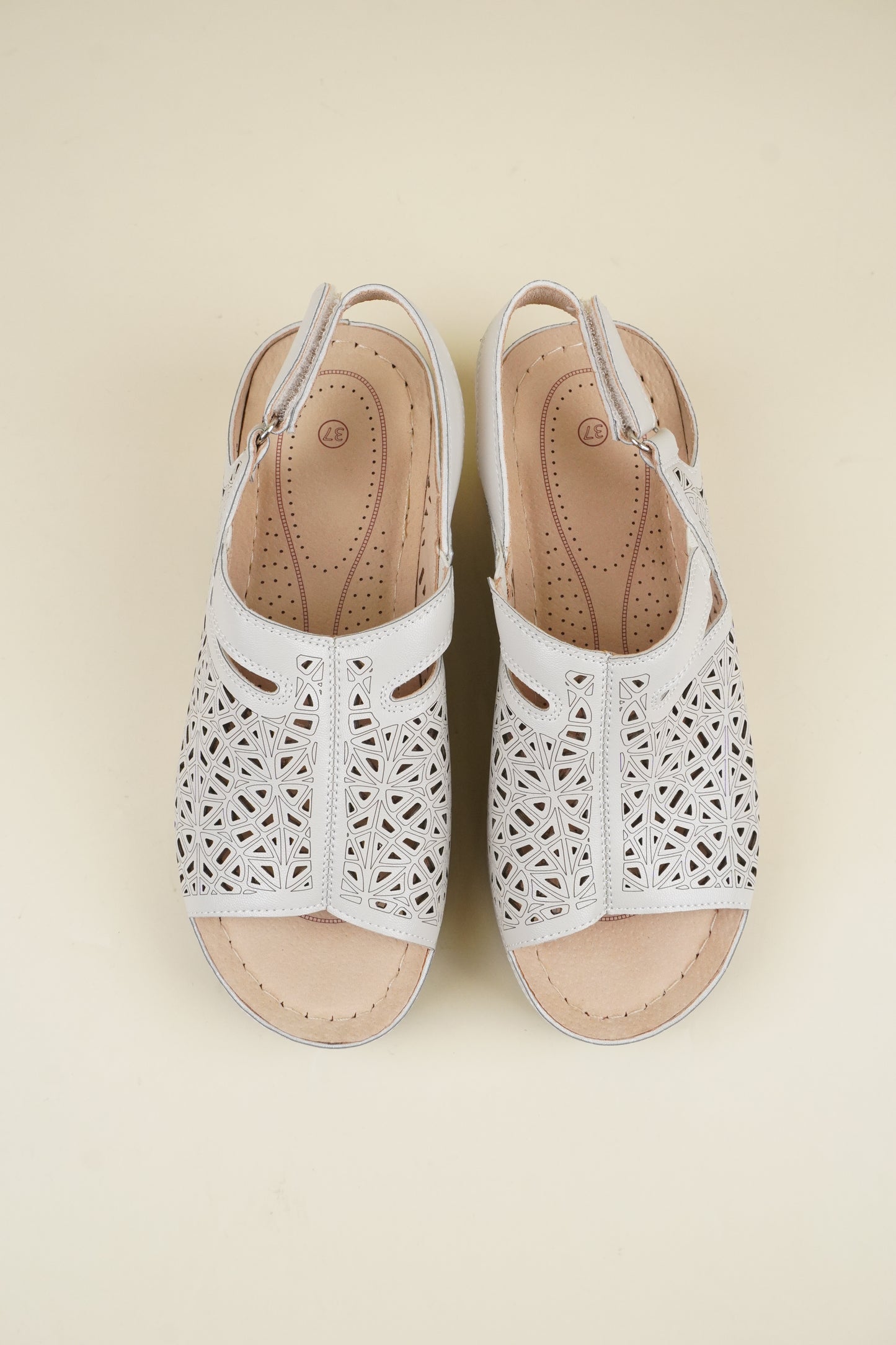 Open-Toe Wide-Fit Sandals - Beige