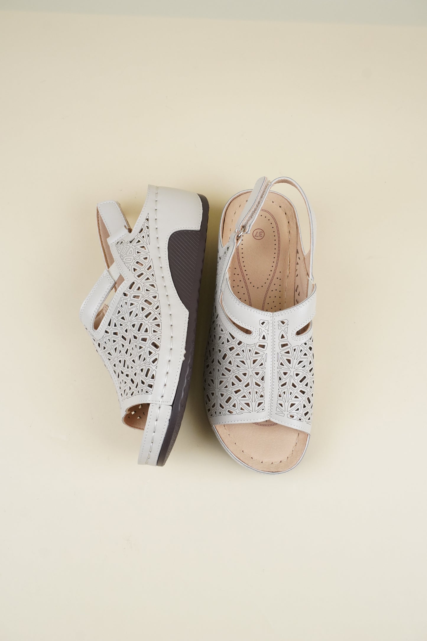 Open-Toe Wide-Fit Sandals - Beige