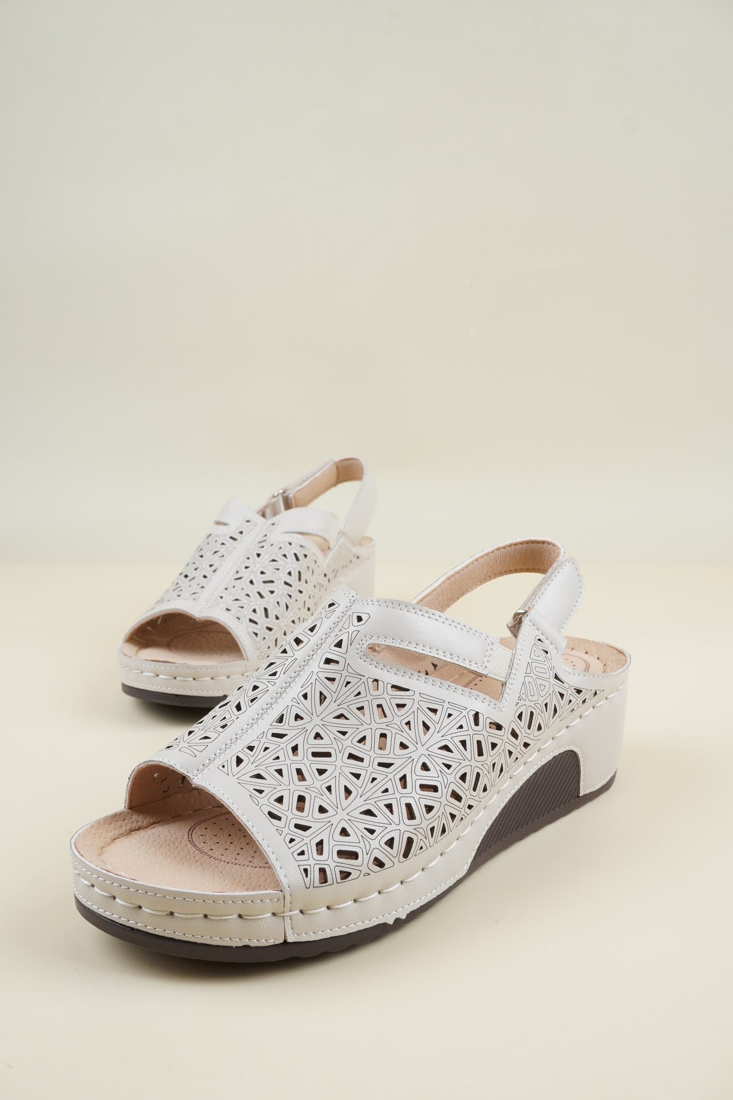 Open-Toe Wide-Fit Sandals - Beige