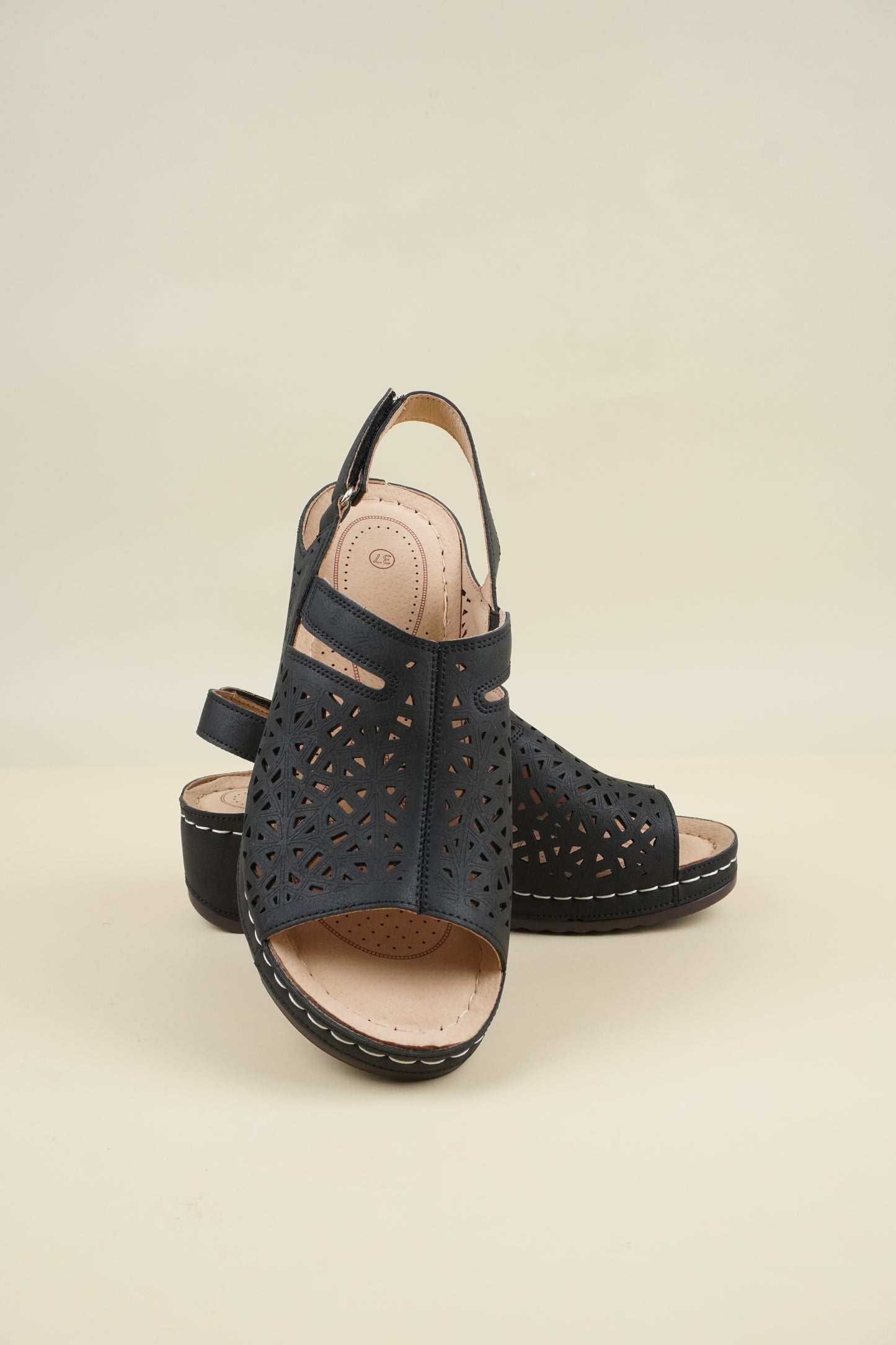 Open-Toe Wide-Fit Sandals - Black