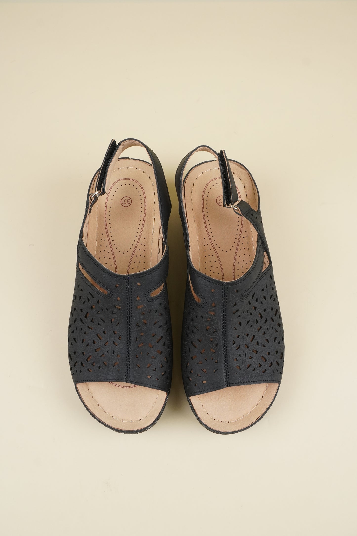 Open-Toe Wide-Fit Sandals - Black