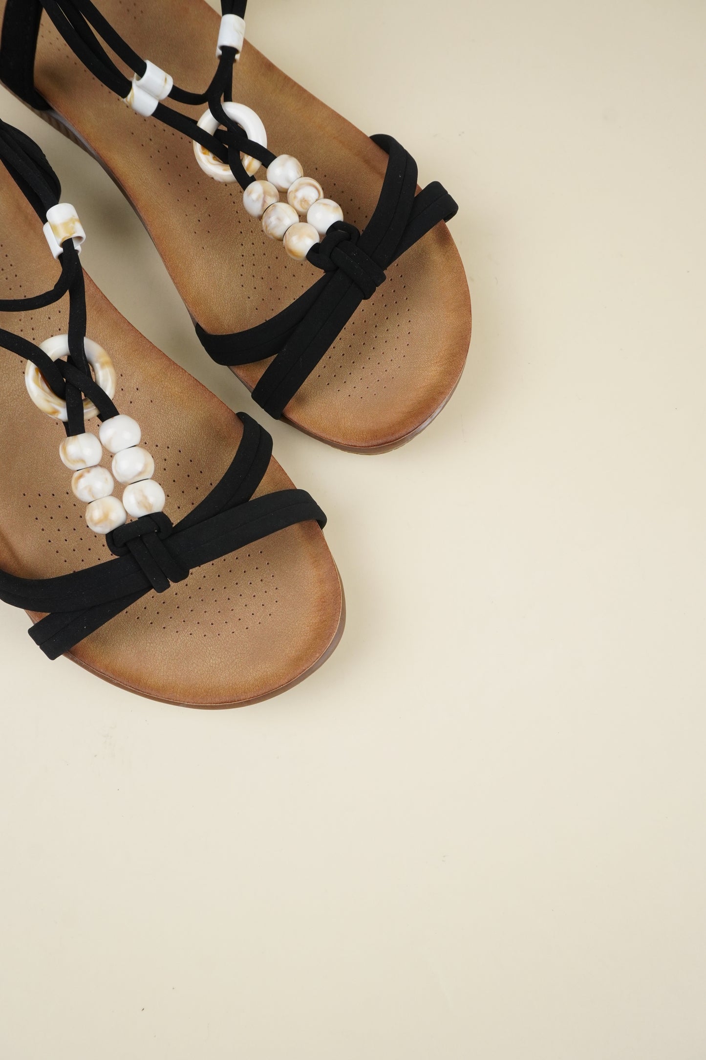 Beaded Summer Sandals - Black