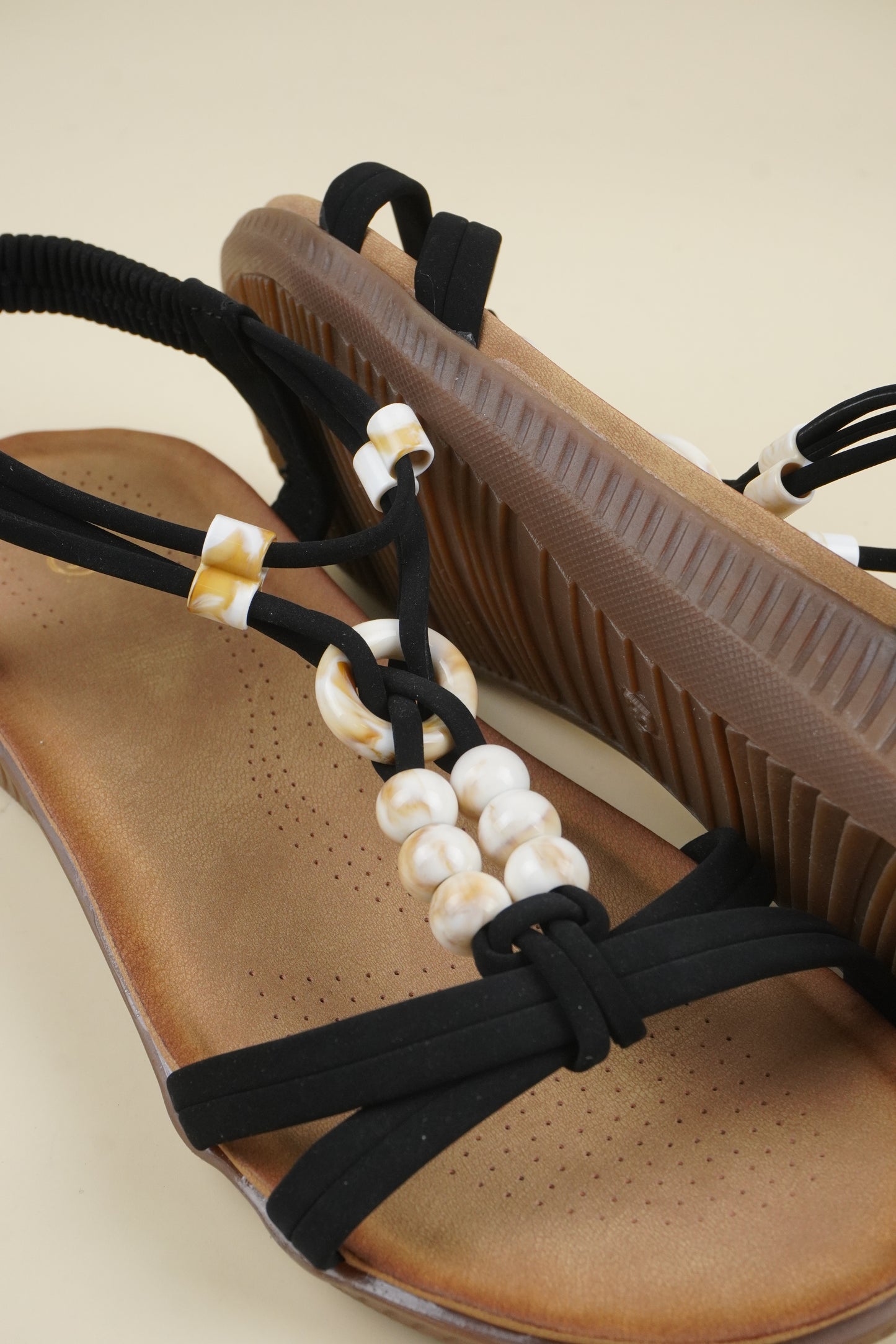 Beaded Summer Sandals - Black