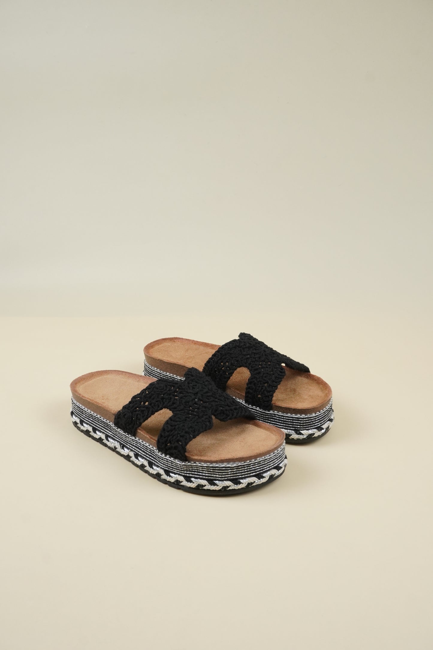 Platform Crochet Slippers - Black