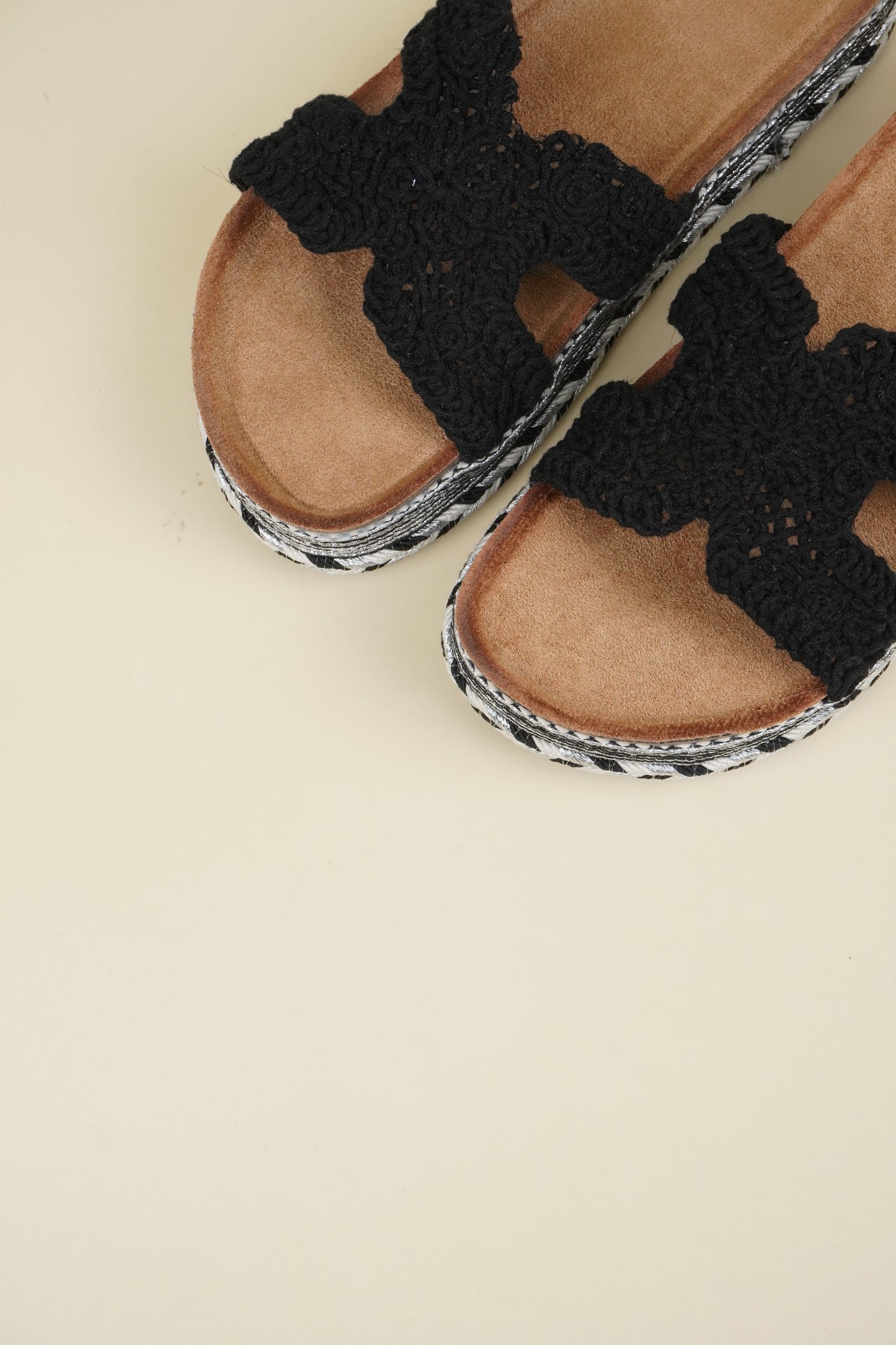 Platform Crochet Slippers - Black