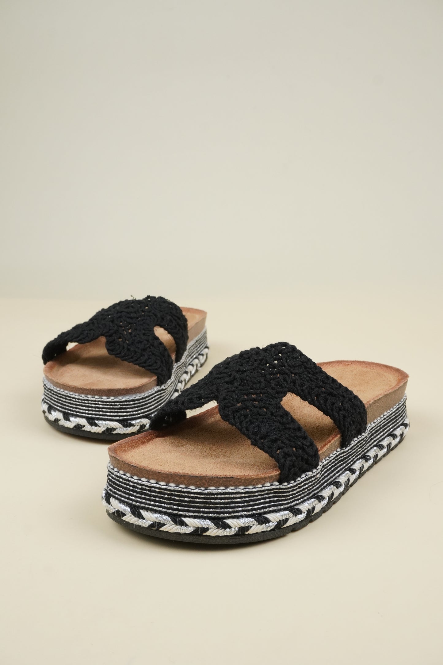 Platform Crochet Slippers - Black