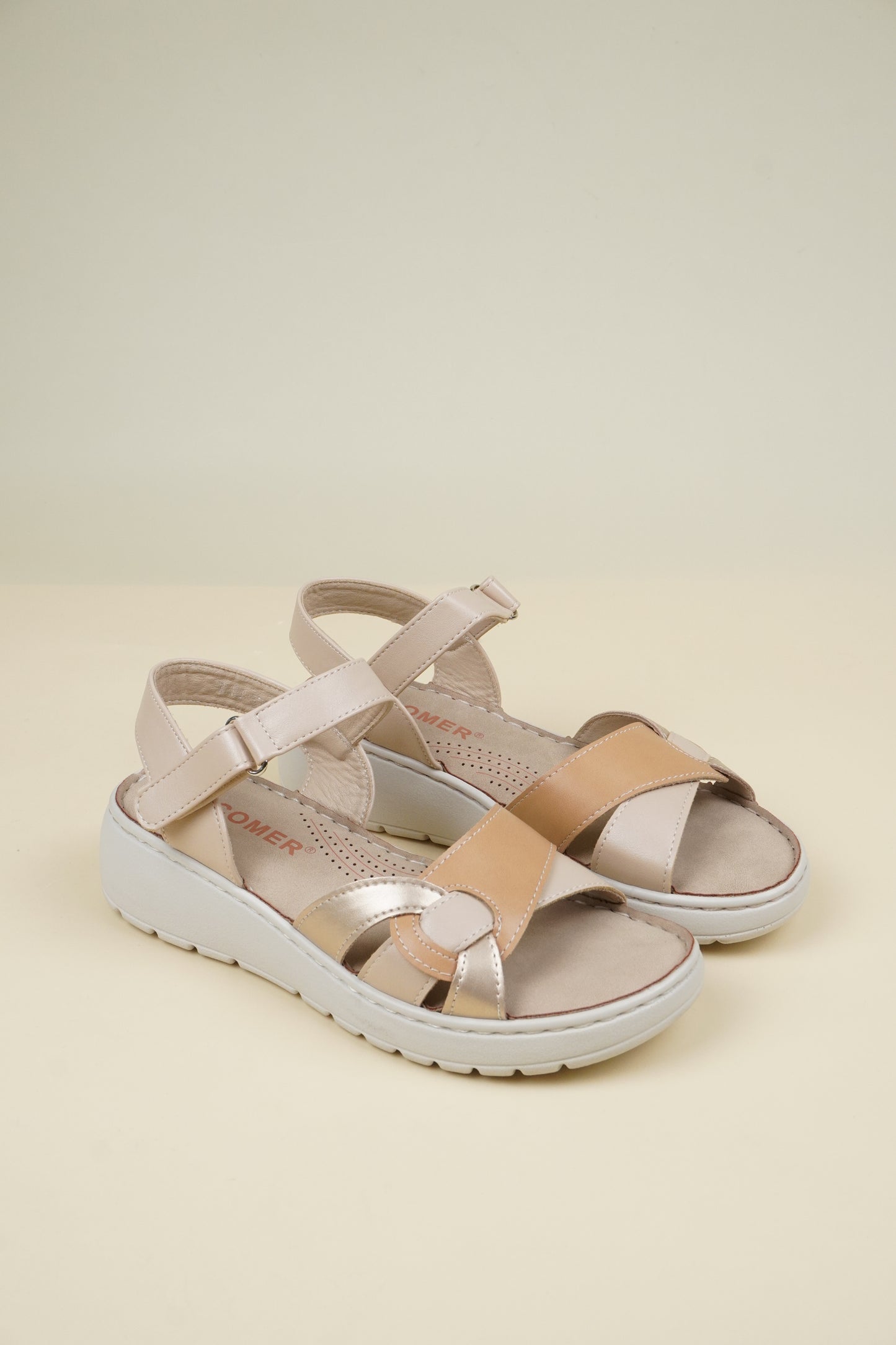 Ladies' Low Wedge Heeled Sandals - Beige
