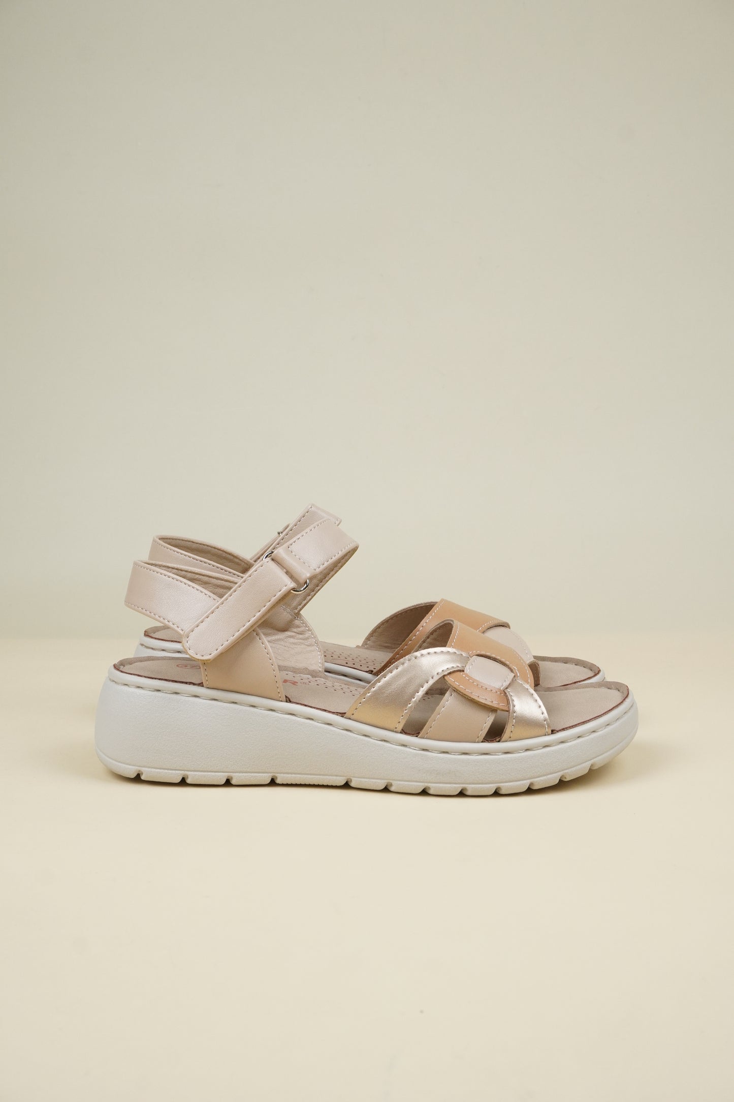 Ladies' Low Wedge Heeled Sandals - Beige
