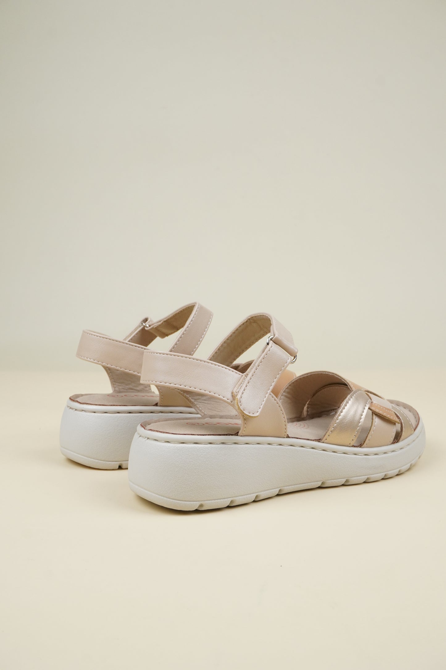 Ladies' Low Wedge Heeled Sandals - Beige