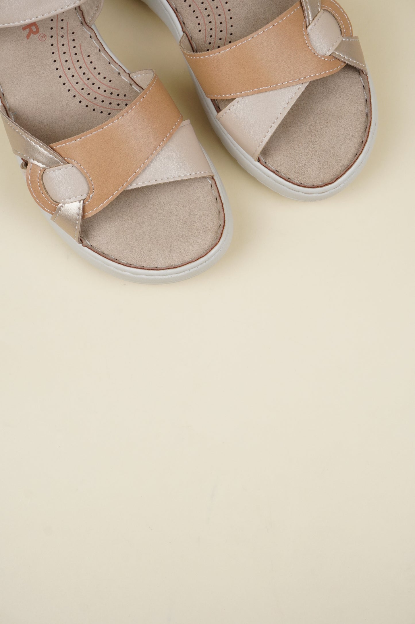 Ladies' Low Wedge Heeled Sandals - Beige