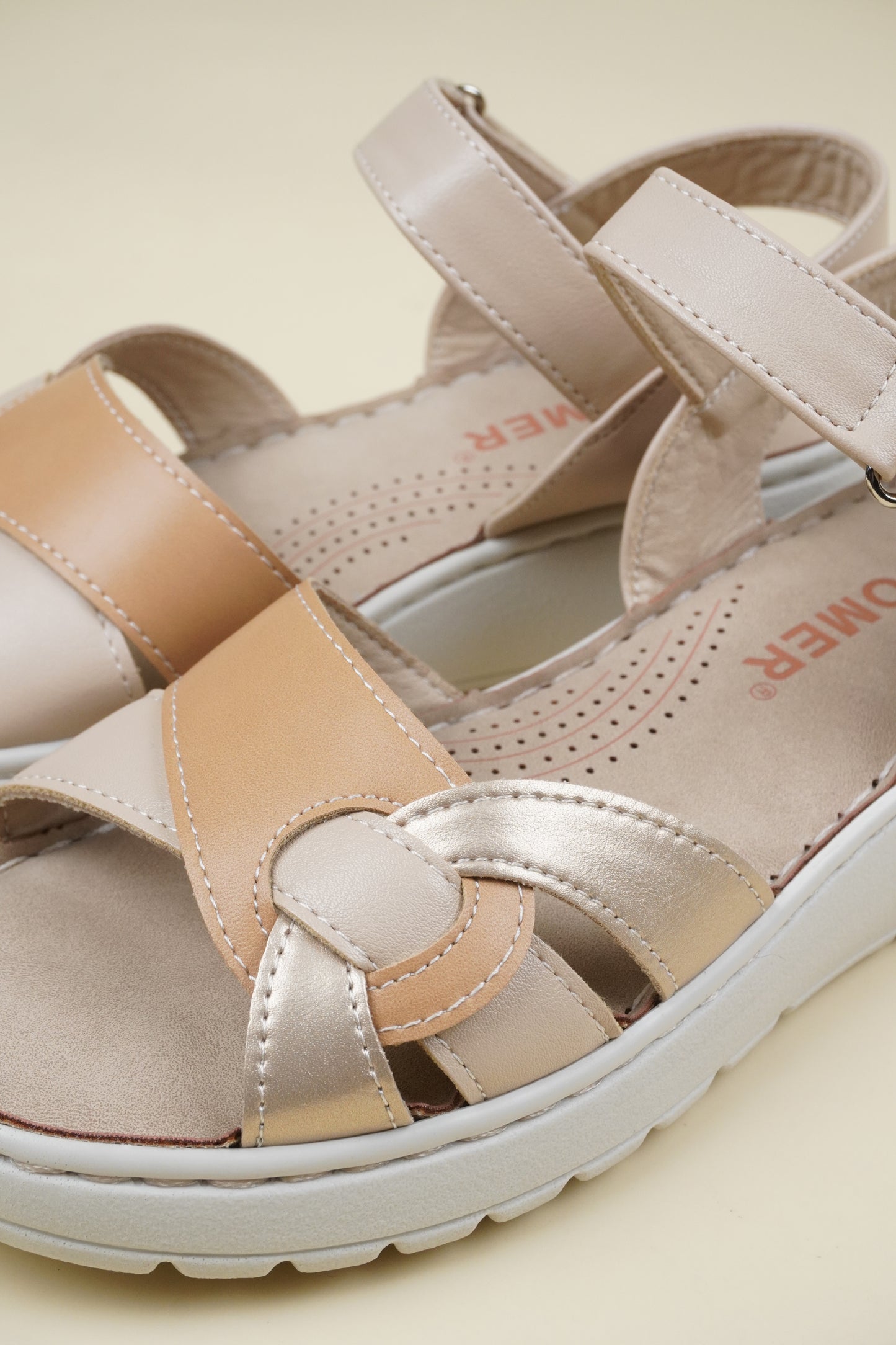 Ladies' Low Wedge Heeled Sandals - Beige