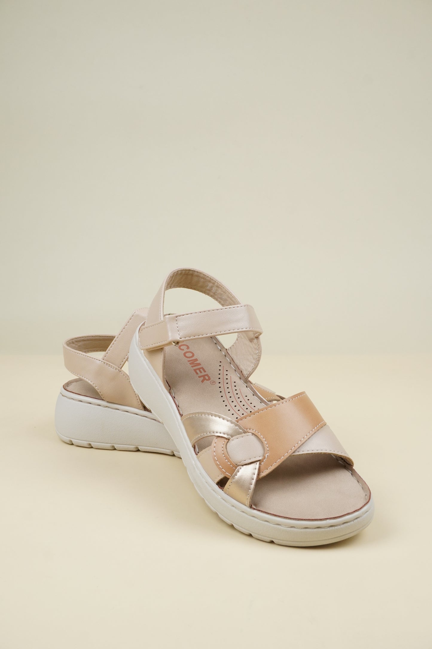 Ladies' Low Wedge Heeled Sandals - Beige