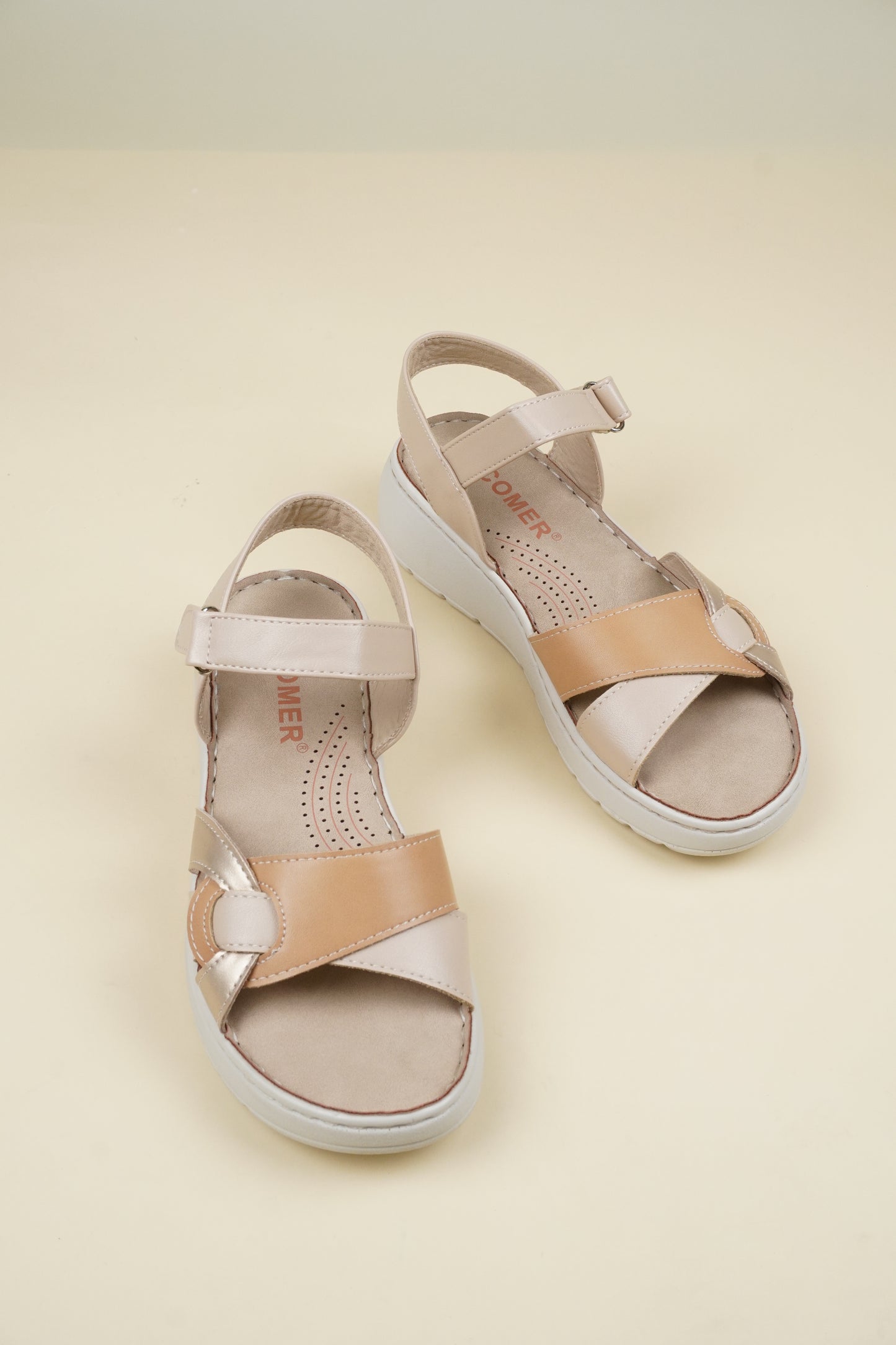 Ladies' Low Wedge Heeled Sandals - Beige