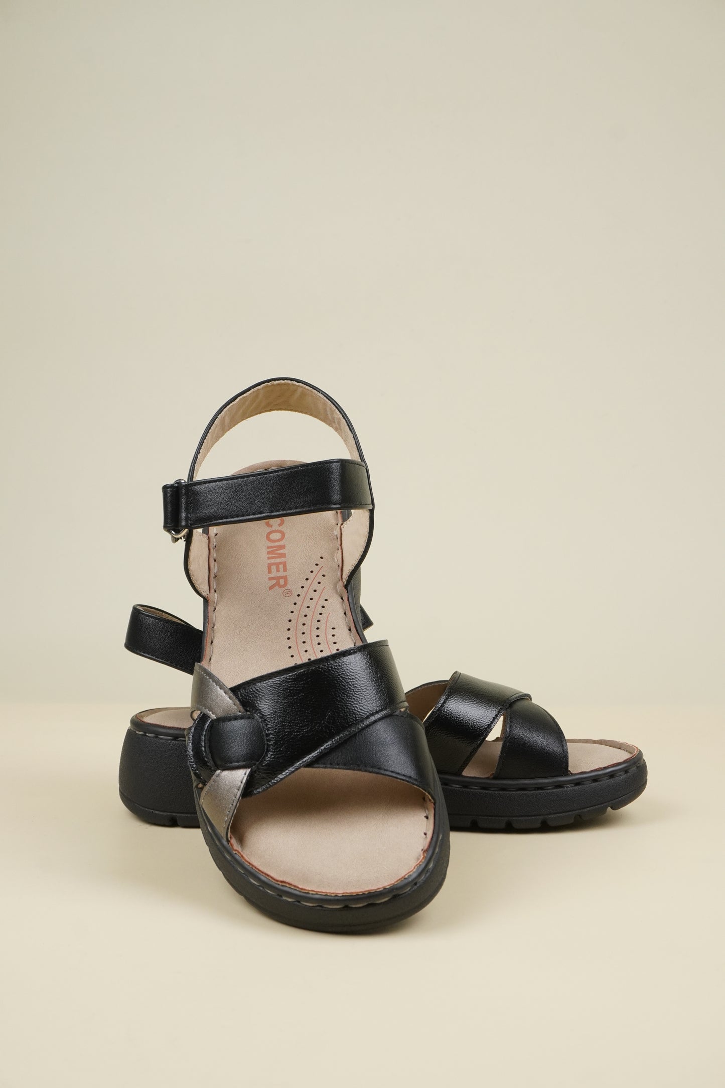 Ladies' Low Wedge Heeled Sandals - Black