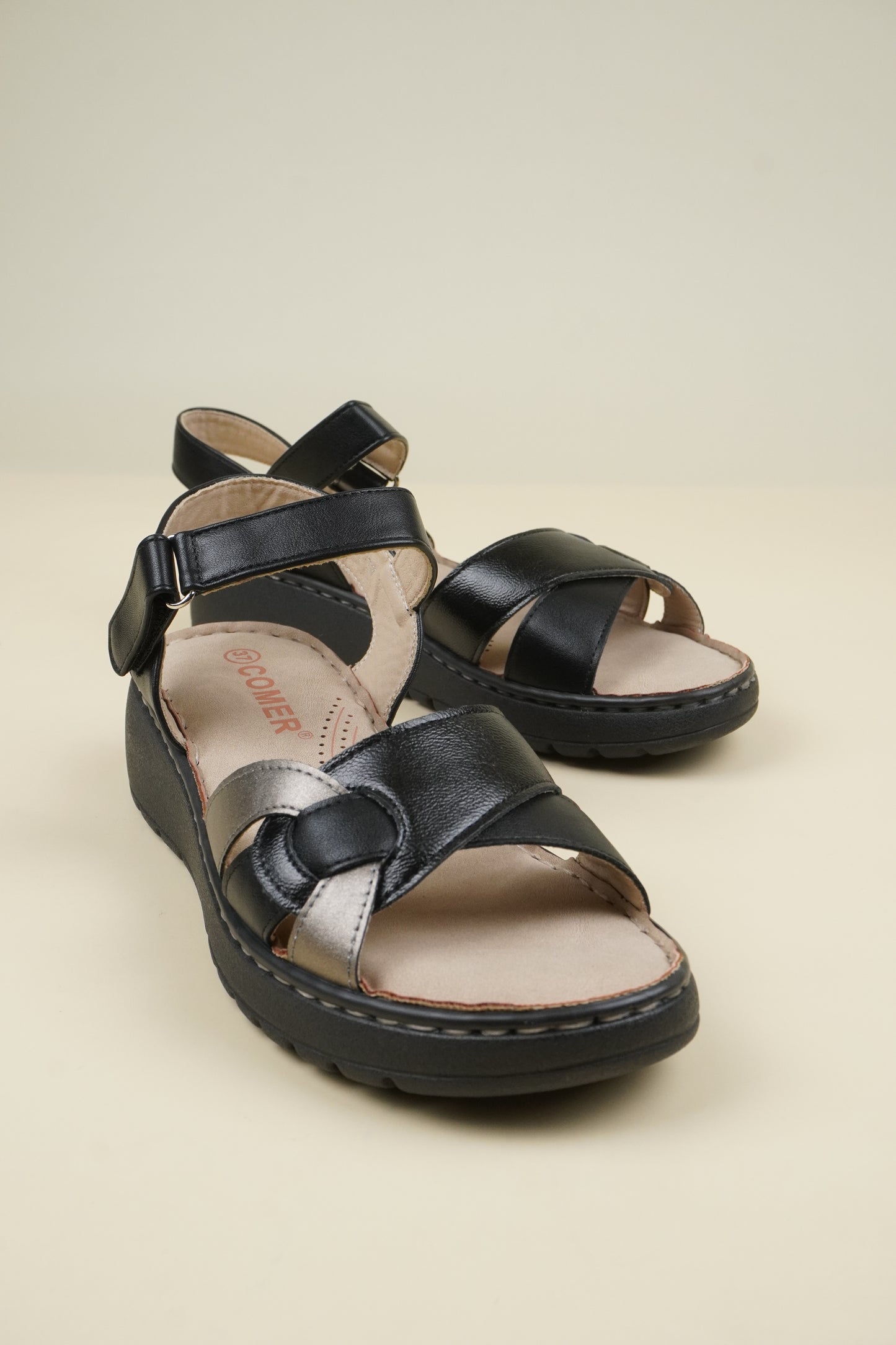 Ladies' Low Wedge Heeled Sandals - Black