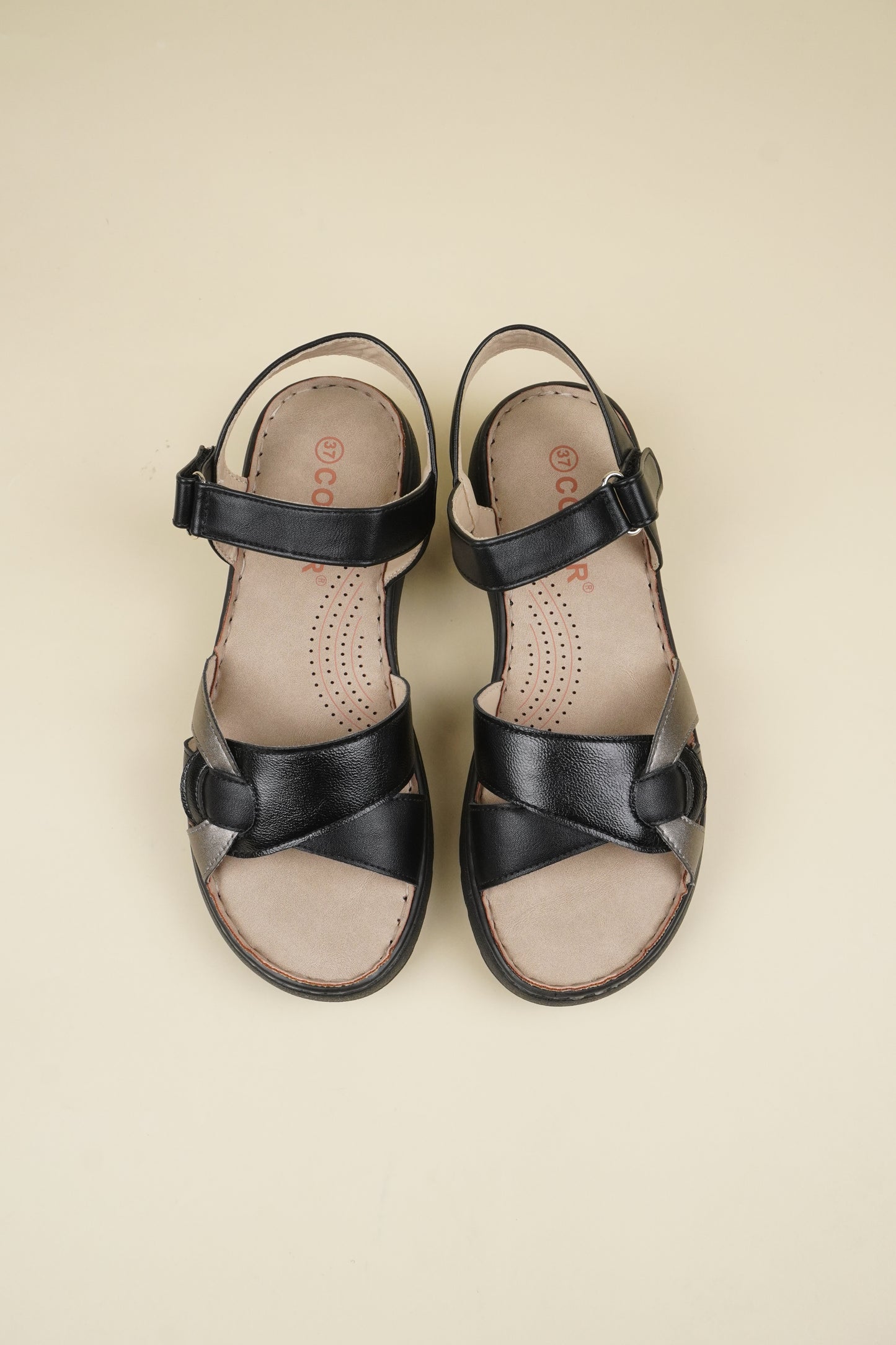 Ladies' Low Wedge Heeled Sandals - Black