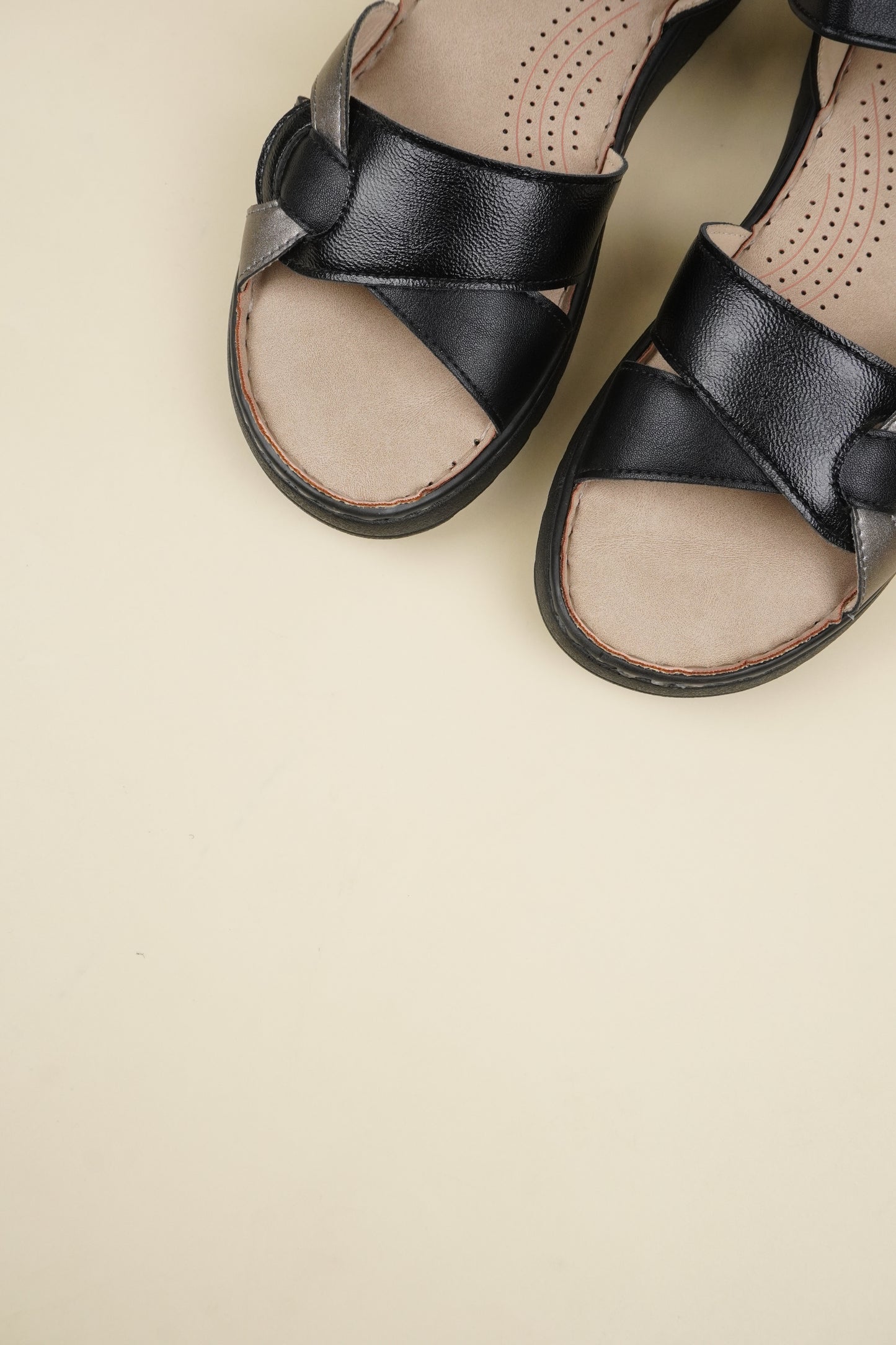 Ladies' Low Wedge Heeled Sandals - Black