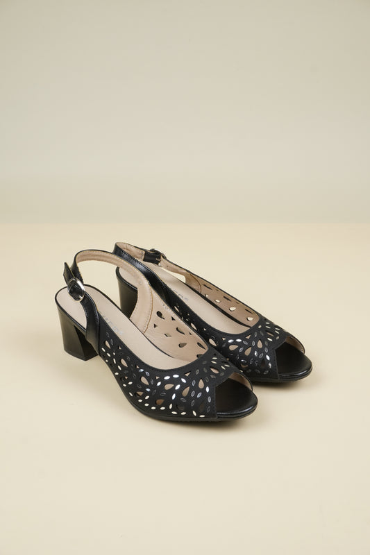 Ladies' Mid-Heel Slingack Sandals - Black