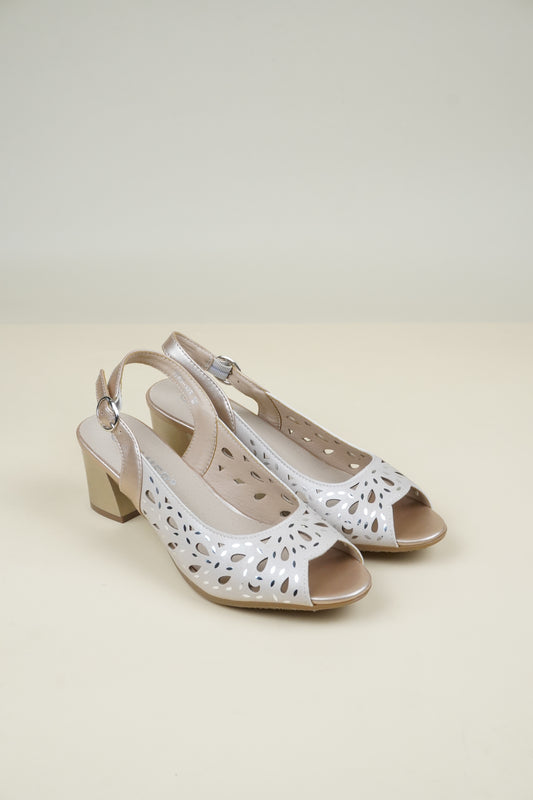 Ladies' Mid-Heel Slingack Sandals - Beige