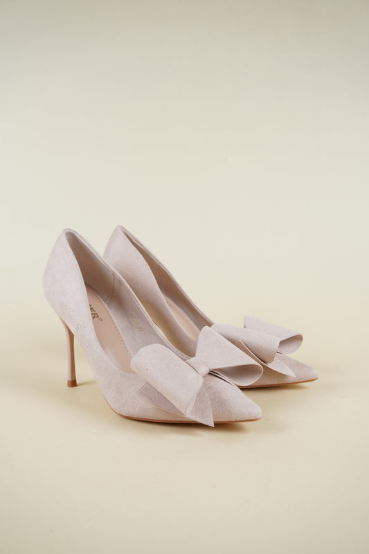 Suede Bow Heels - Beige