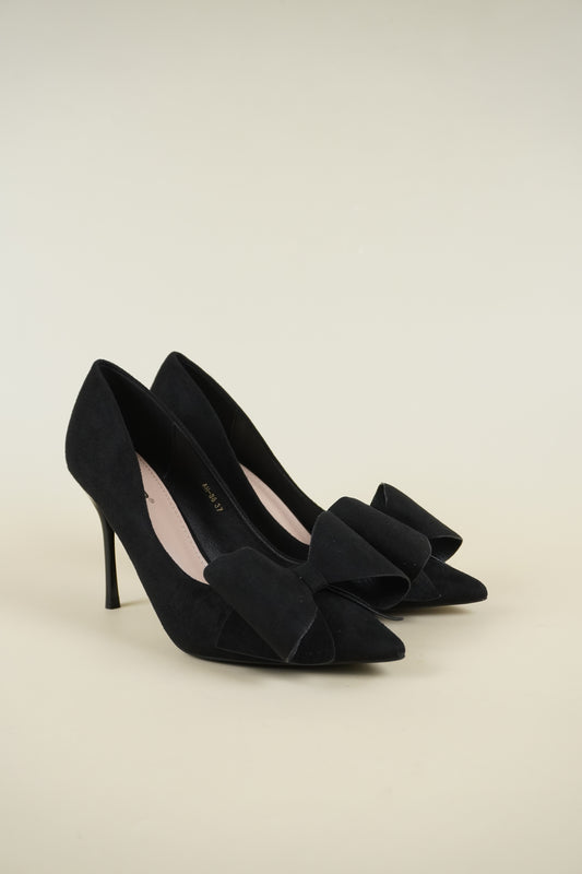 Suede Bow Heels - Black