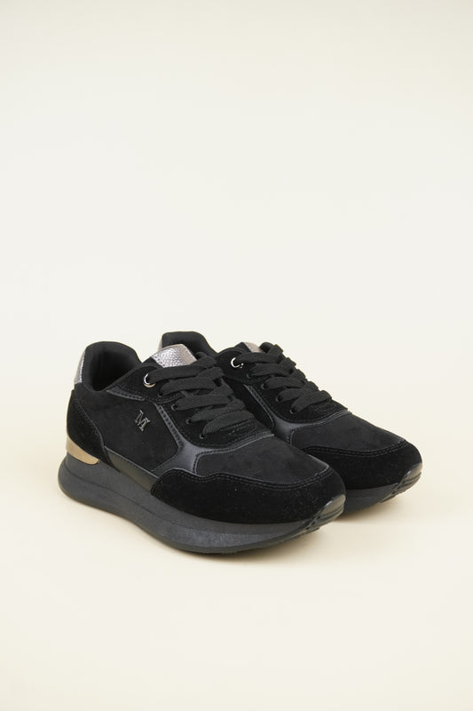 Suede Wedge Sneakers - Black