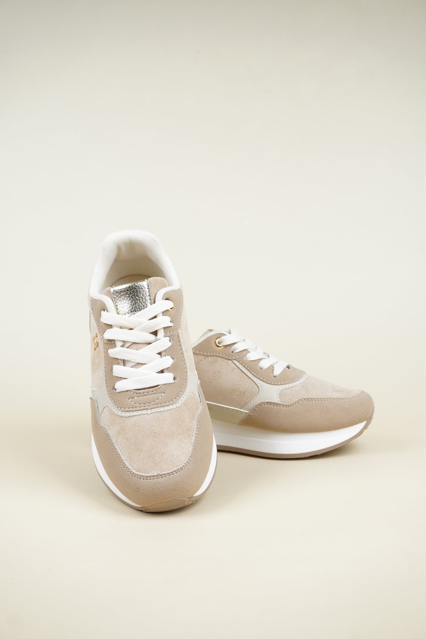 Suede Wedge Sneakers - Camel