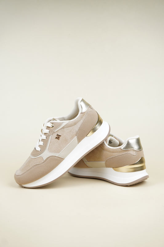 Suede Wedge Sneakers - Camel