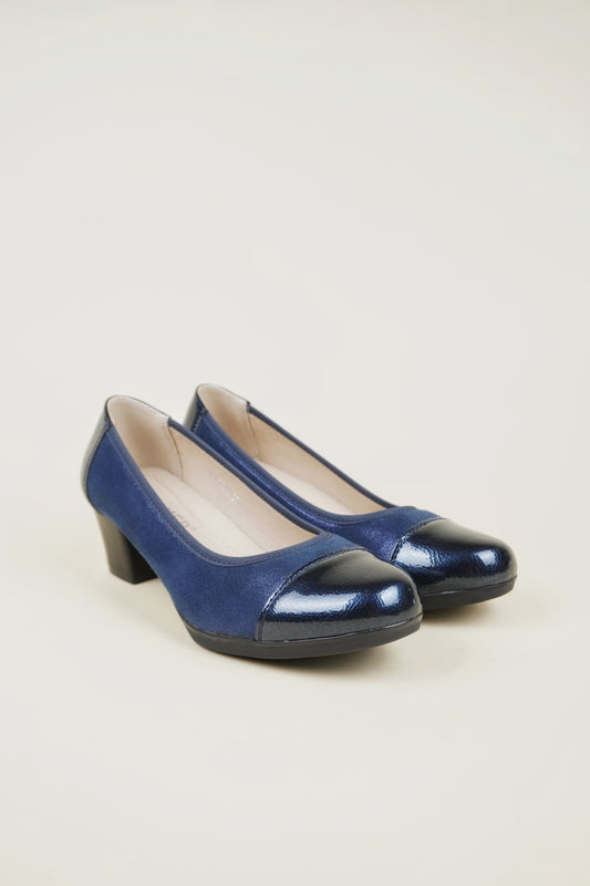 Ladies' Round Toe Pumps Low Heel - Blue