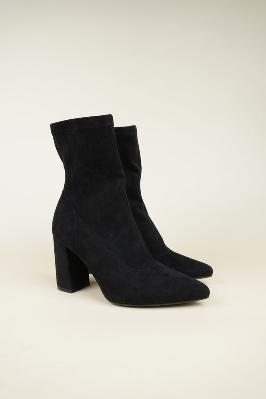 Block Heeled Suede Ankle Boots - Black