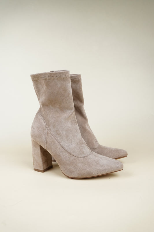 Block Heeled Suede Ankle Boots - Khaki