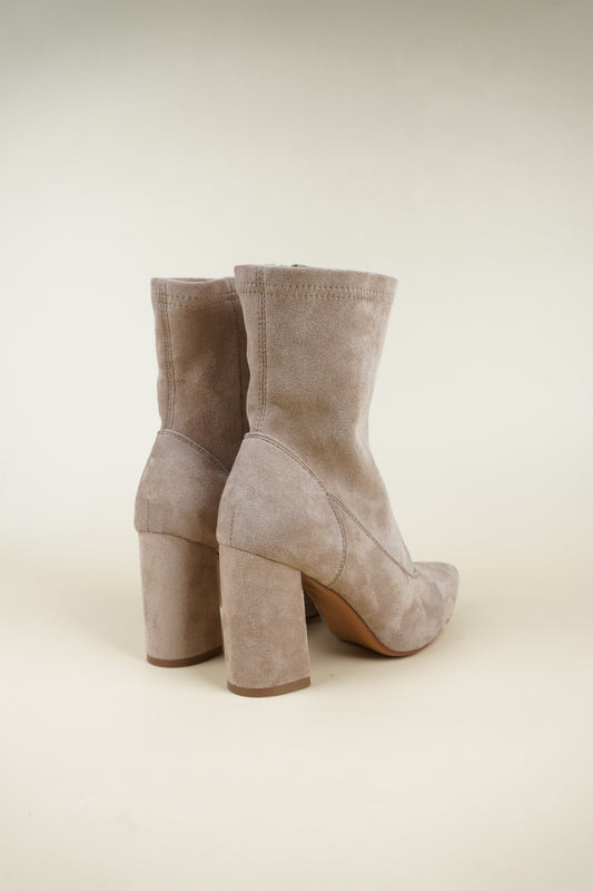 Block Heeled Suede Ankle Boots - Khaki