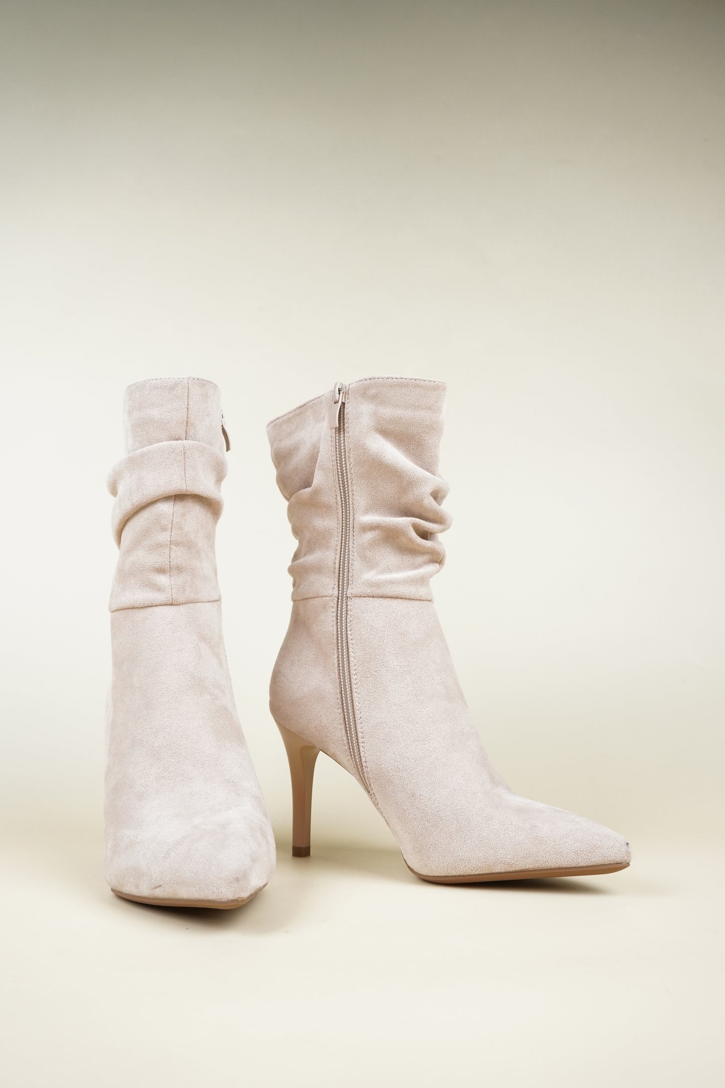 Ankle Boots with Stiletto Heels - Beige