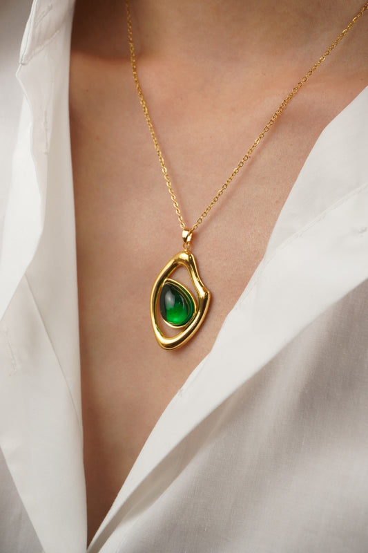 Aszimmetrikus Zöld Medál Nyaklánc