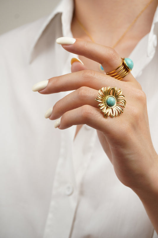 Türkiz Napraforgó Gyűrű