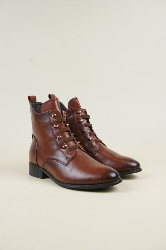 Women's Flat Heel Ankle Boots - Camel