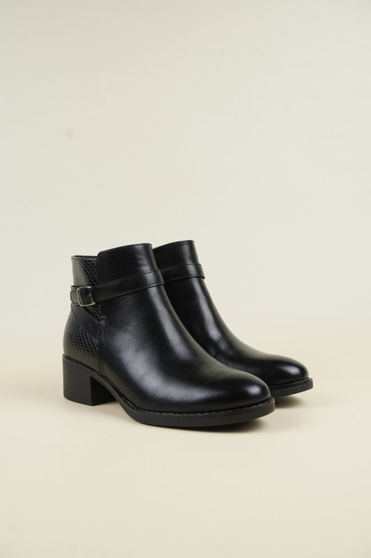 Ankle Boots with Snake Skin Heel - Black