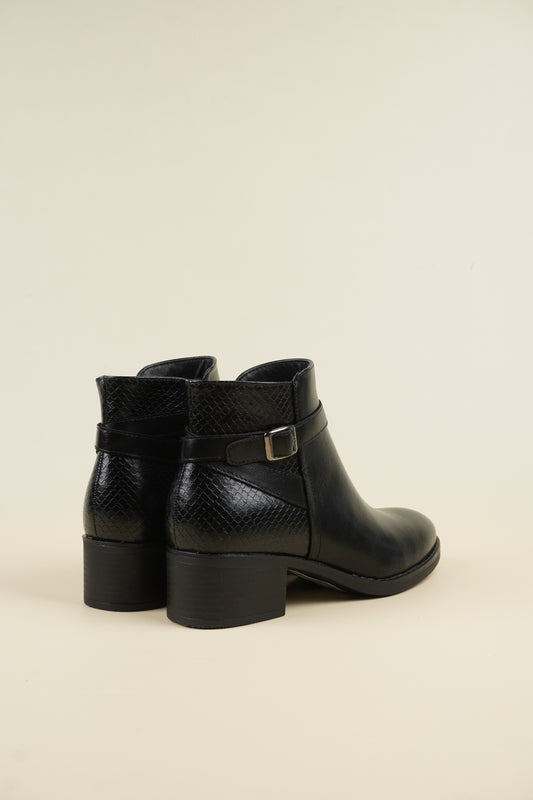 Ankle Boots with Snake Skin Heel - Black